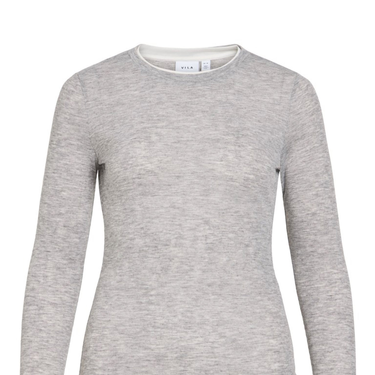 VIELIANNE Top manches longues col rond en maille côtelée fine — VILA — Light Grey Melange — packshot | Appart 17 Bruxelles