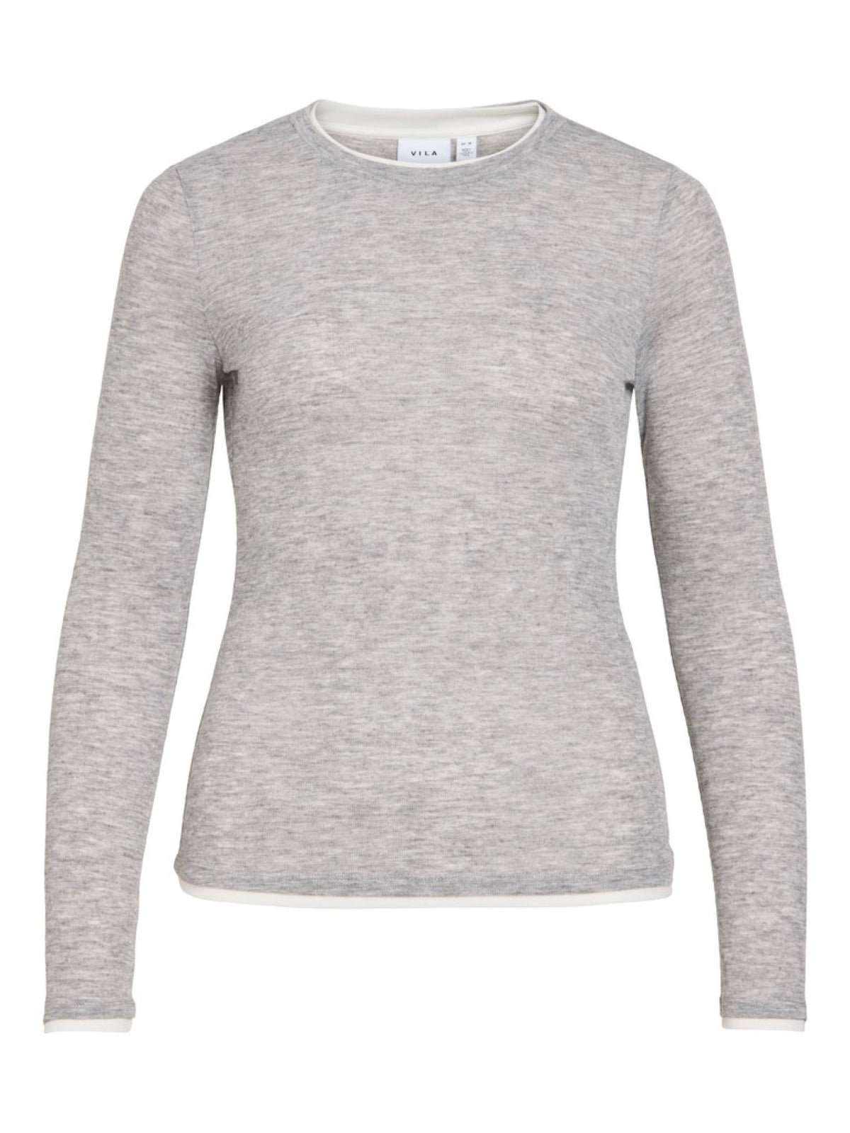 VIELIANNE Top manches longues col rond en maille côtelée fine — VILA — Light Grey Melange — packshot | Appart 17 Bruxelles