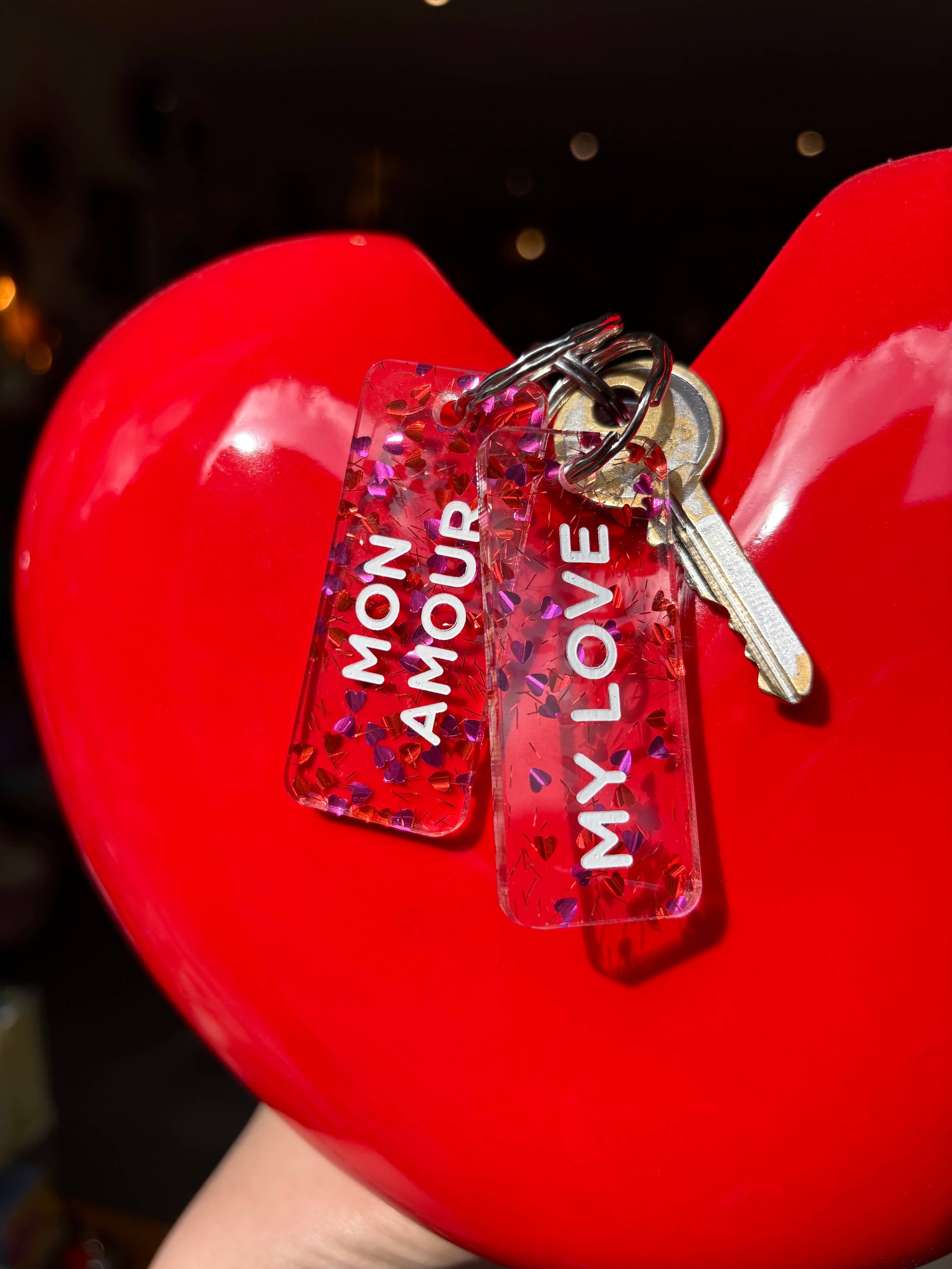 MON AMOUR - MY LOVE Porte-clés à paillettes Plus de Love