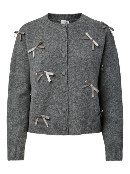 YASFRILO Cardigan boutonné en maille avec nœuds en ruban — Dark Grey Melange