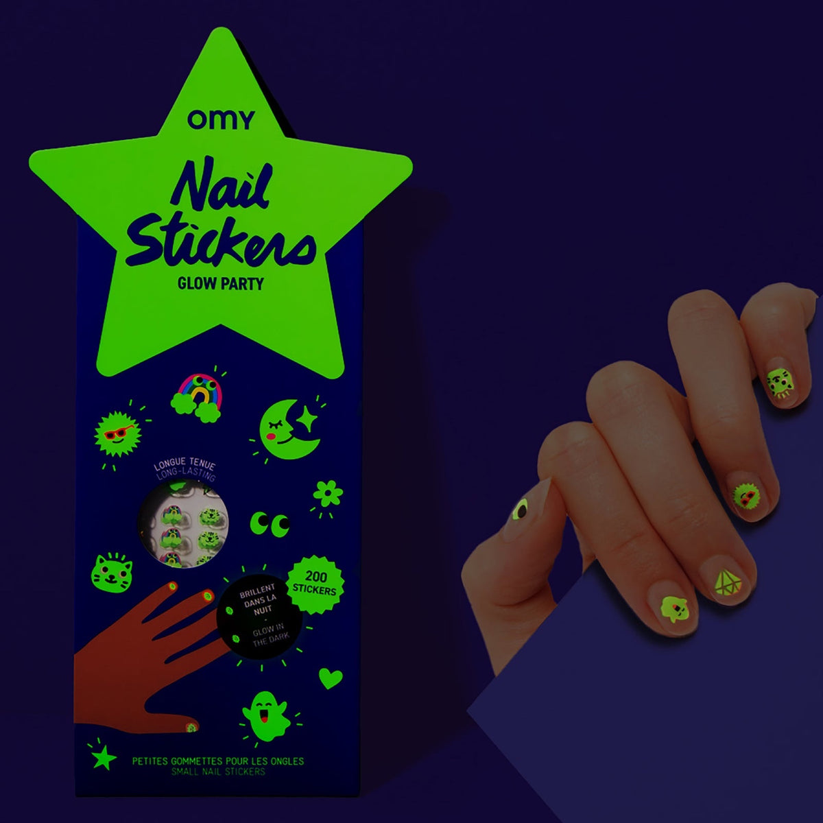 Nail stickers enfant, 200 gommettes pour ongles — OMY — Glow Party — autre vue 2 | Appart 17 Bruxelles