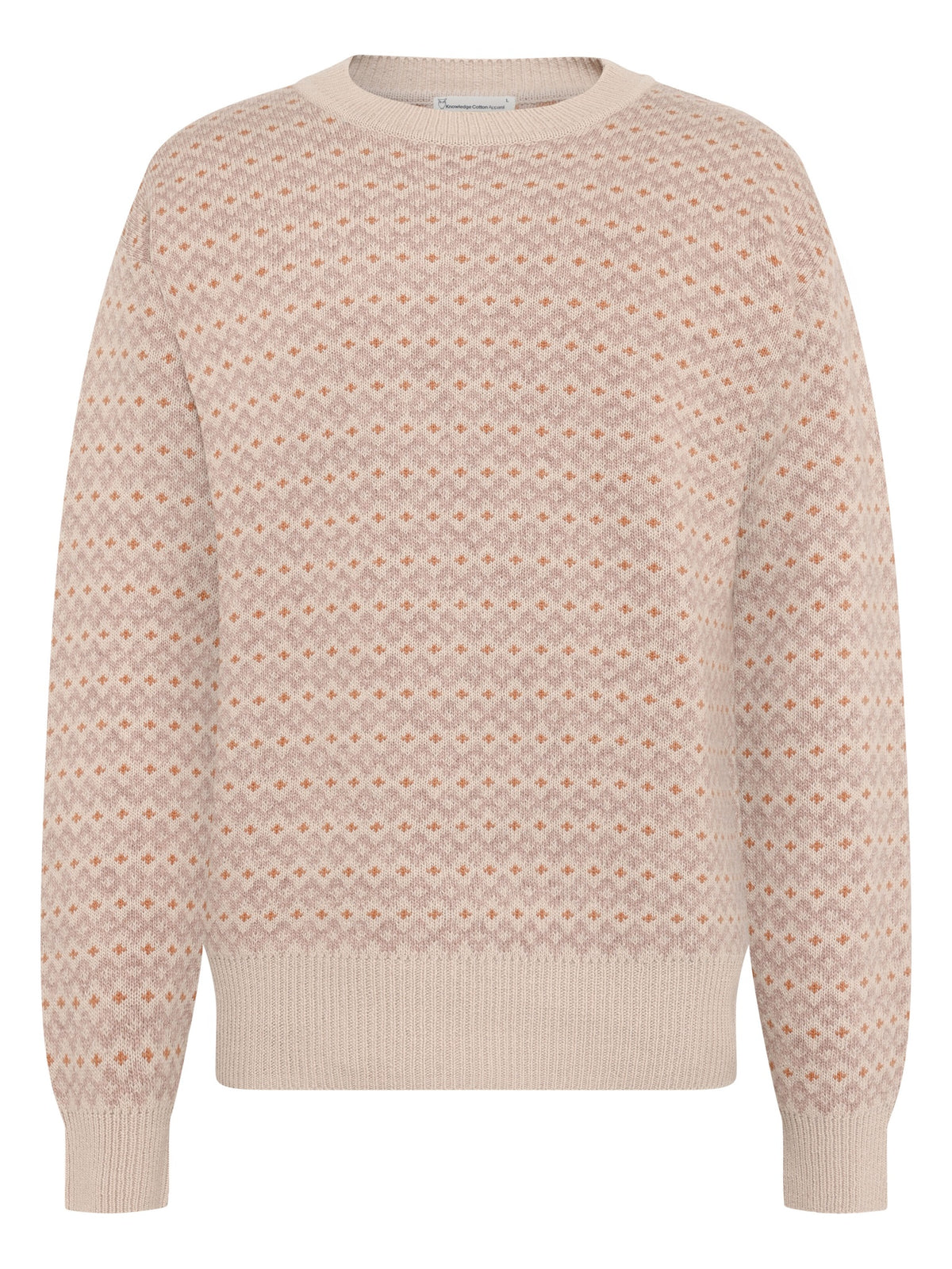 Pull jacquard col rond en pure laine d'agneau — KnowledgeCotton Apparel — Beige — packshot 3 | Appart 17 Bruxelles