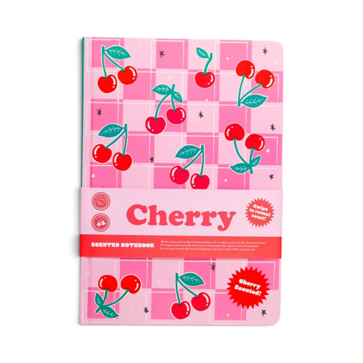 Carnet parfumé A5 ligné en papier recyclé — Puckator — Cerise — packshot | Appart 17 Bruxelles