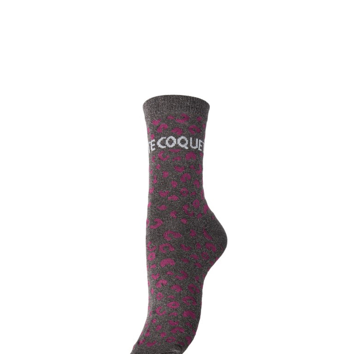 PCSEBBY Chaussettes pailletées léopard à slogan — Pieces — Asphalt — packshot | Appart 17 Bruxelles