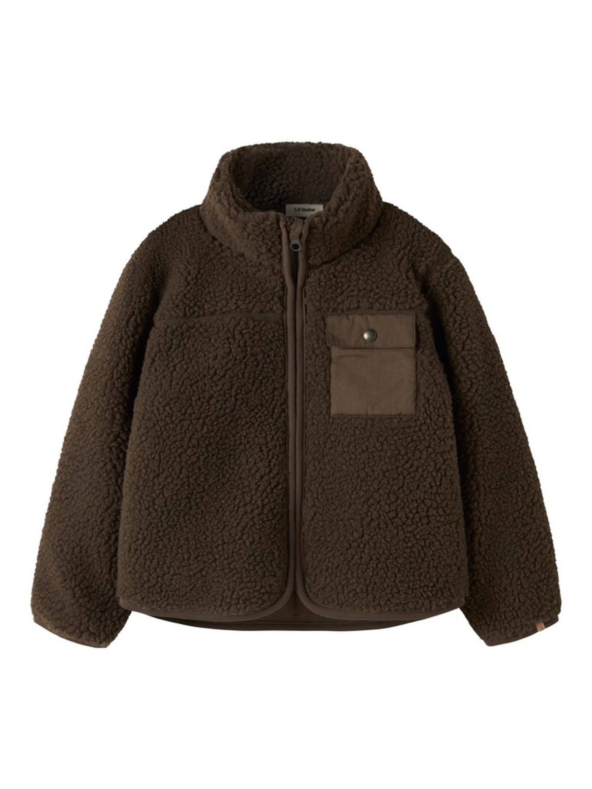 NMMNALO NIO Veste zippée en teddy garçon — Lil' Atelier — Dark Earth — vue de face | Appart 17 Bruxelles