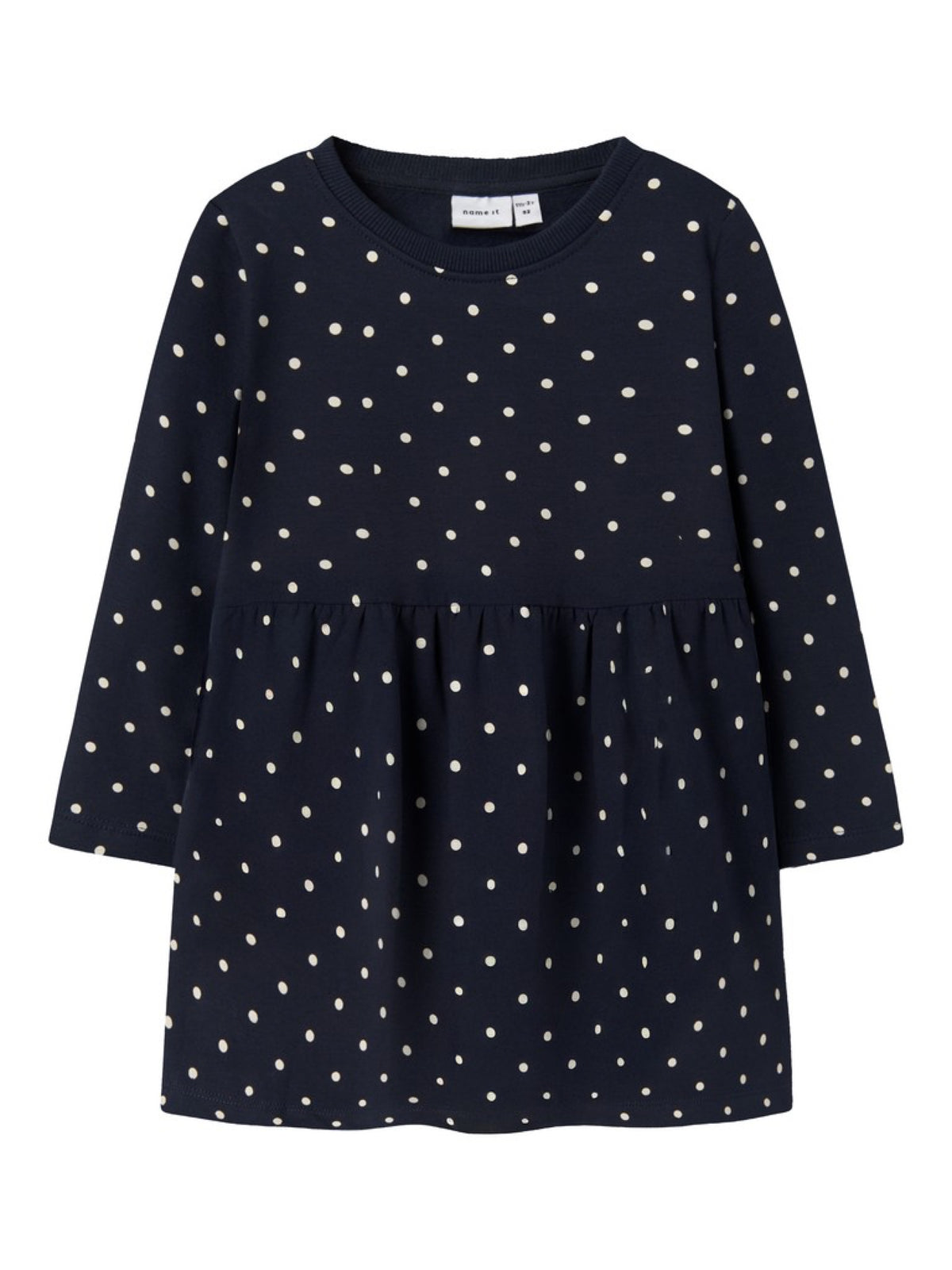 NMFDAVINA Robe sweat fille — name it — Dark Sapphire Dots — vue de face 2 | Appart 17 Bruxelles