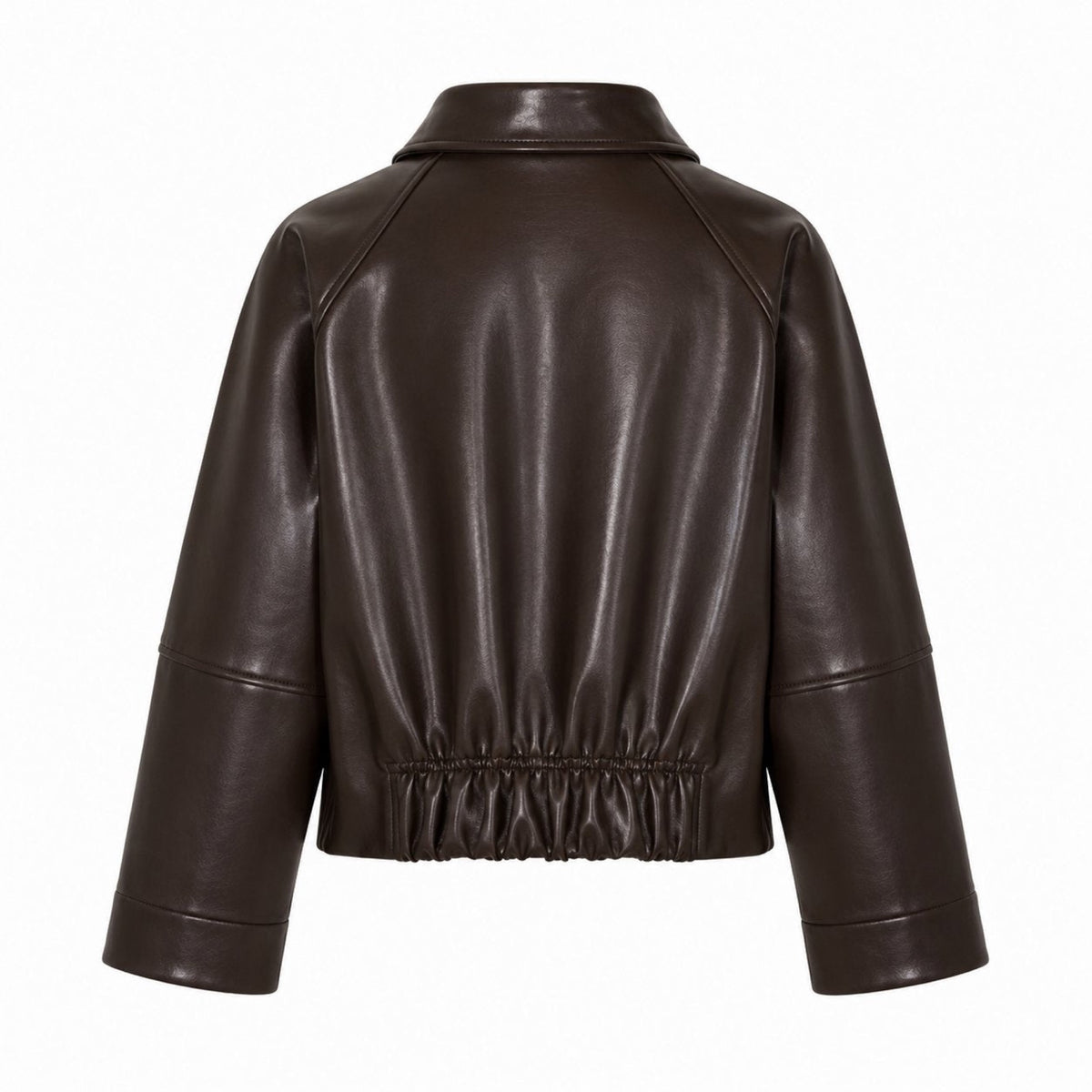 PLAKA Blouson court en simili cuir, col chemise — FRNCH — Chocolat — packshot, vue de dos 5 | Appart 17 Bruxelles