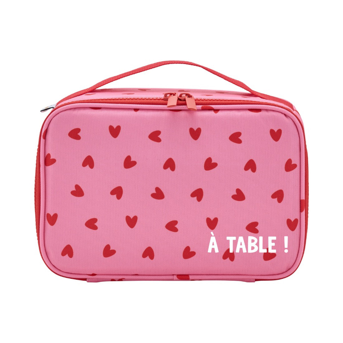 Lunch bag isotherme enfant — Atelier Wagram — Cœurs rouges fond rose « Amour » — autre vue 3 | Appart 17 Bruxelles