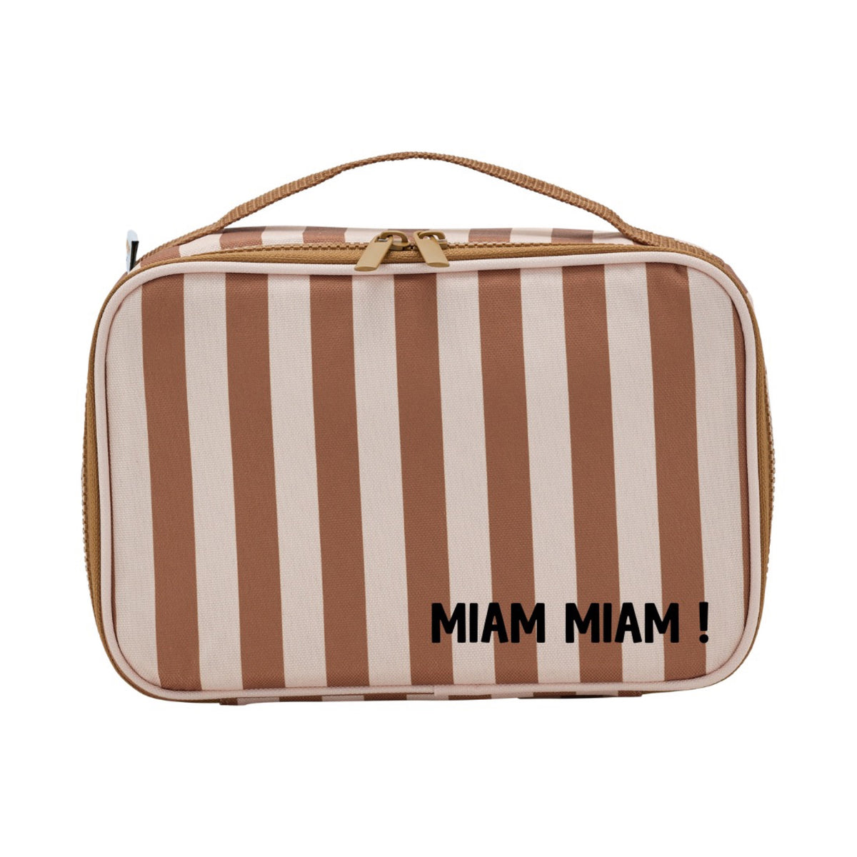 Lunch bag isotherme enfant — Atelier Wagram — Rayures marron fond beige — packshot | Appart 17 Bruxelles