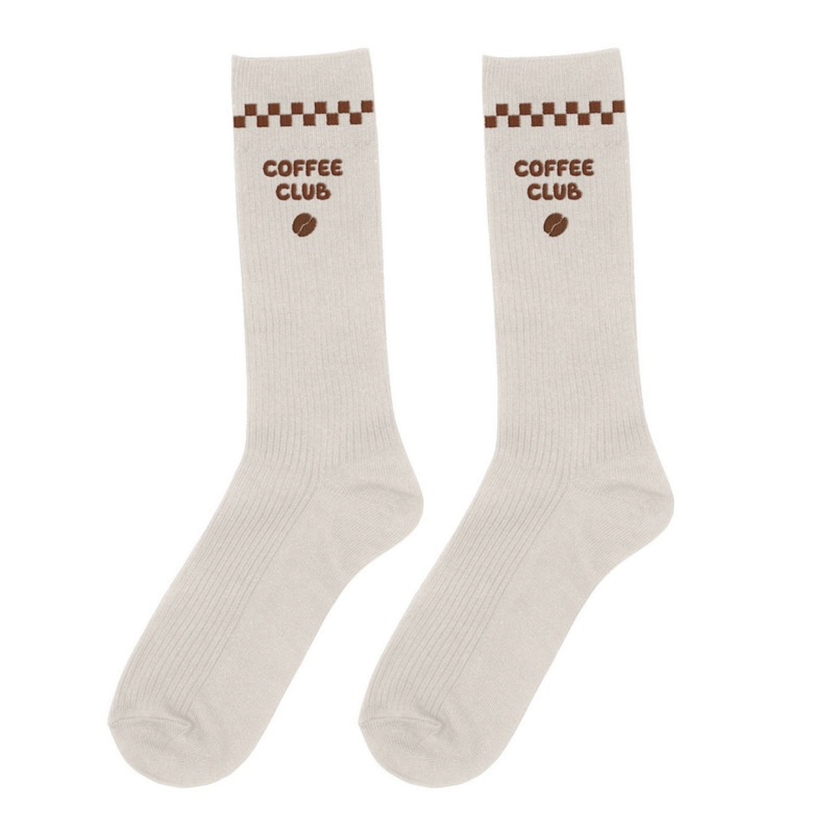 Chaussettes brodées à message — ATELIER PISTACHE — coffee club — packshot | Appart 17 Bruxelles