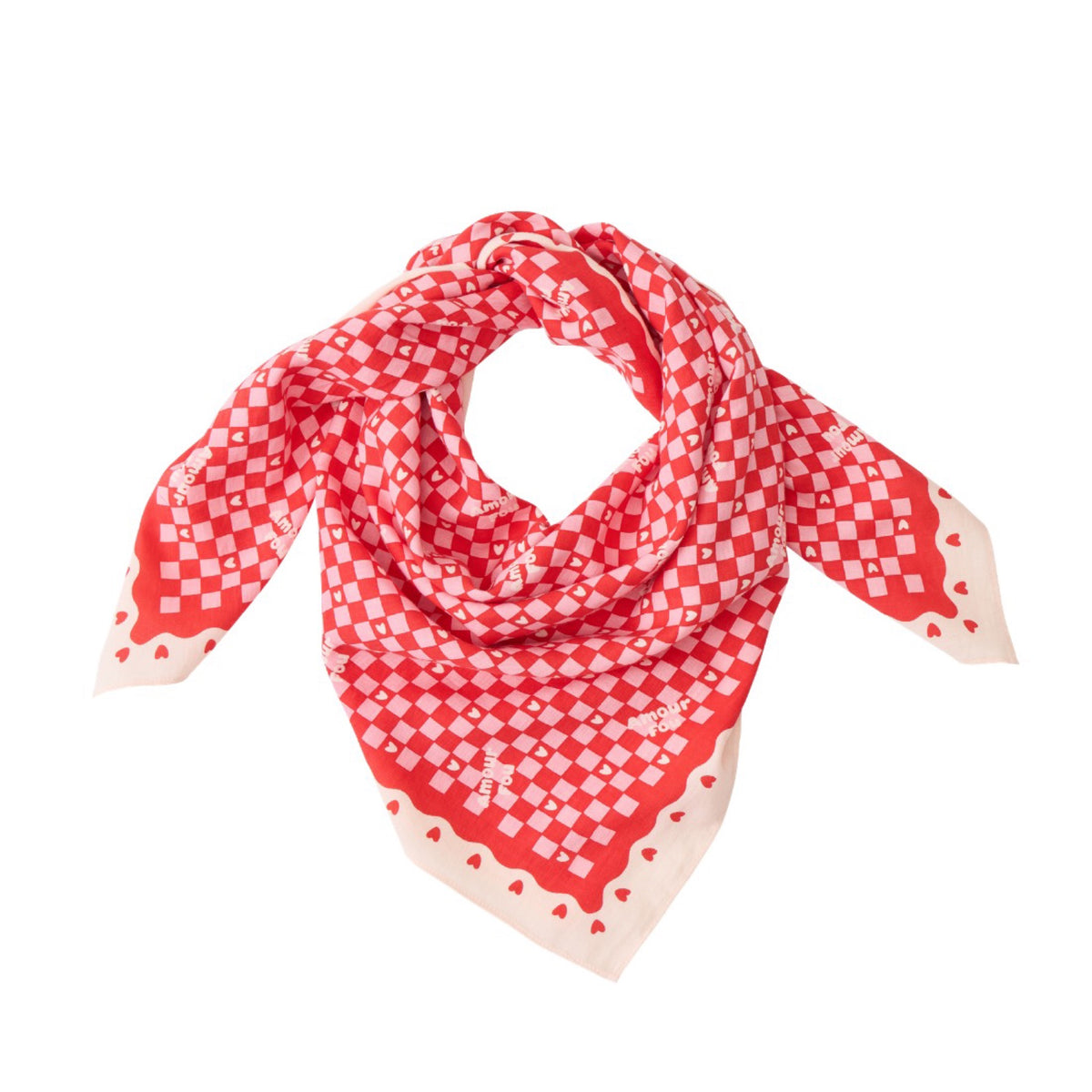 Foulard 100 cm × Cha Cha Pop — Atelier Wagram — Amour fou beige et rouge — packshot | Appart 17 Bruxelles
