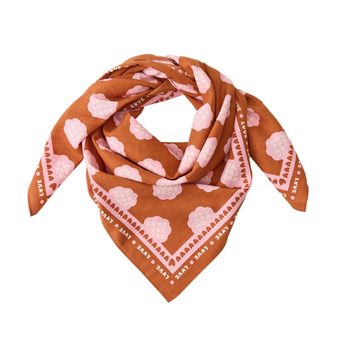 Foulard 100 cm × Cha Cha Pop — Atelier Wagram — Lollilove marron et rose — packshot | Appart 17 Bruxelles