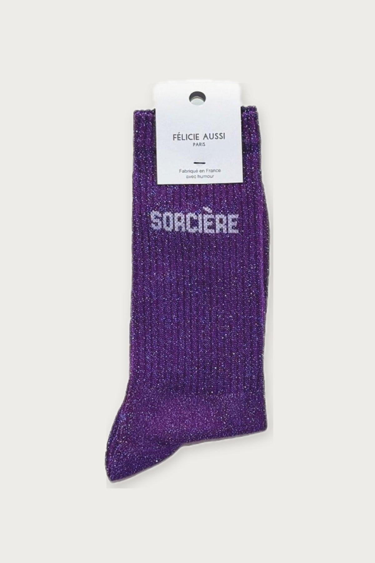 Chaussettes « Sorcière » pailletées — Violet pailleté 36/40 — Félicie Aussi | Appart 17 Bruxelles