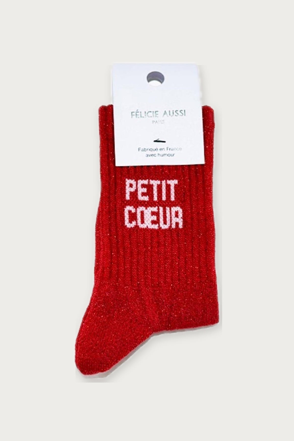 Chaussettes enfant « Petit cœur » pailletées — Rouge pailleté — Félicie Aussi | Appart 17 Bruxelles