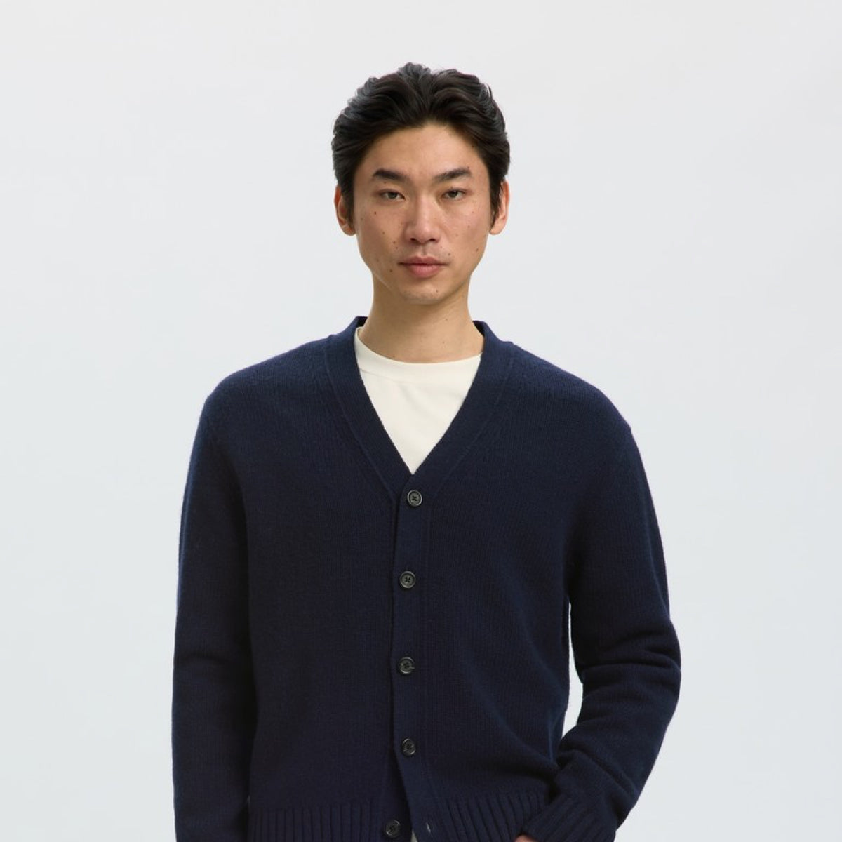 SLMCODY Cardigan col V en laine — Sky Captain — Selected Homme
