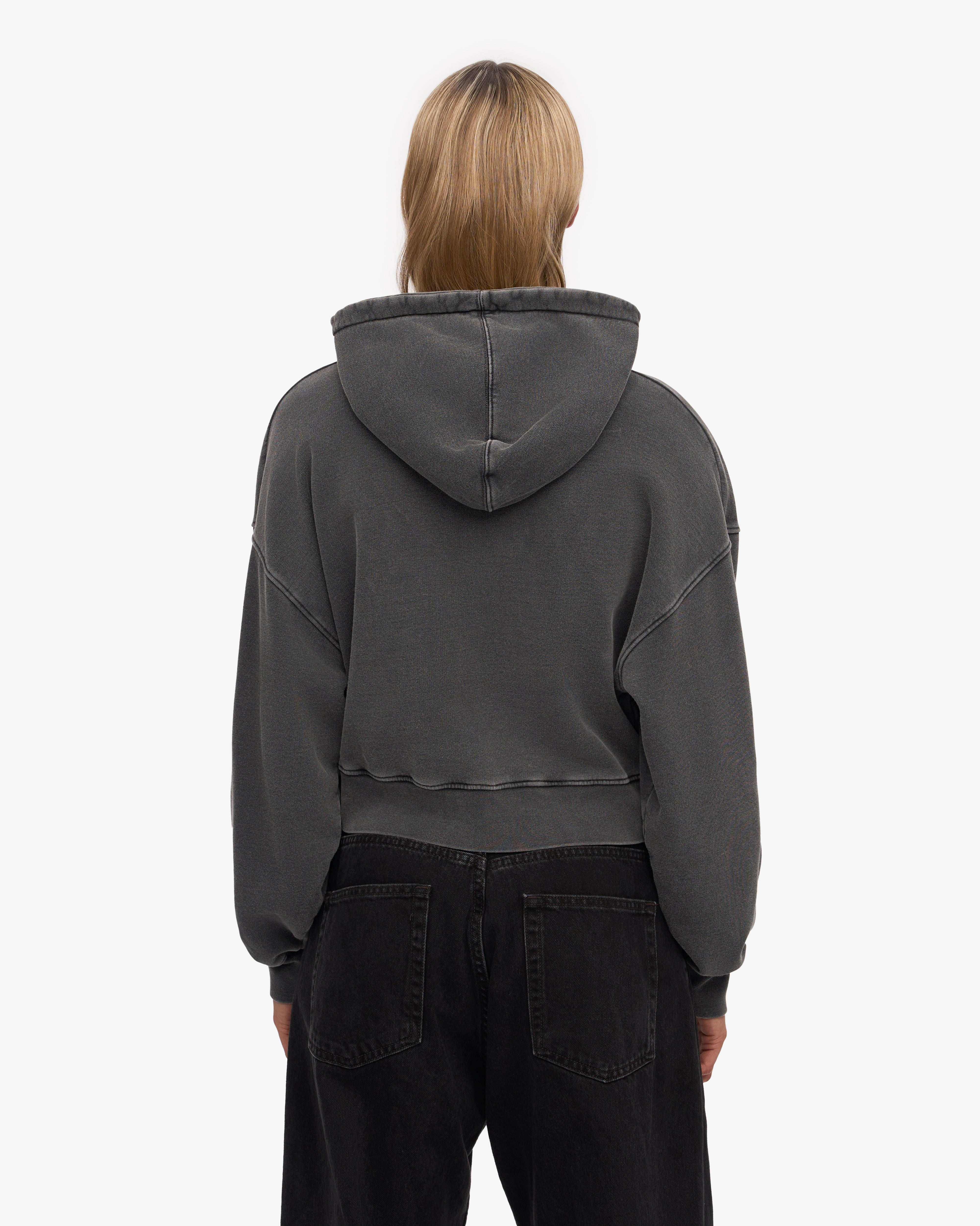 Colorful Standard Organic Crop Zip Hood Sweatshirt zippé court Faded Black