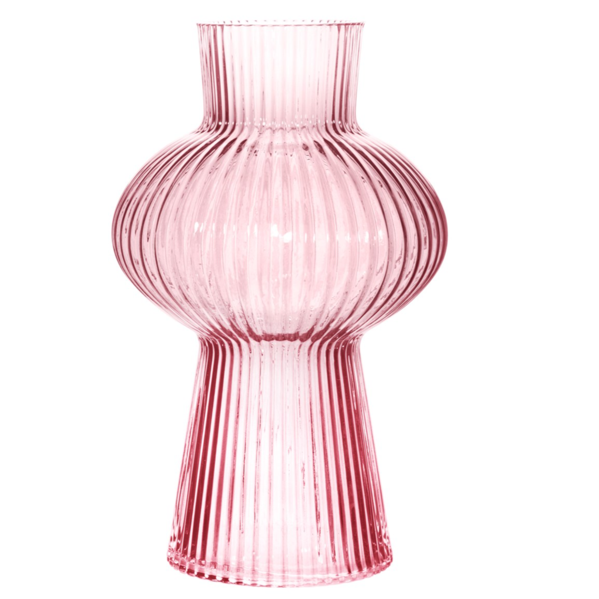 Shapely Fluted Glass Vase pink