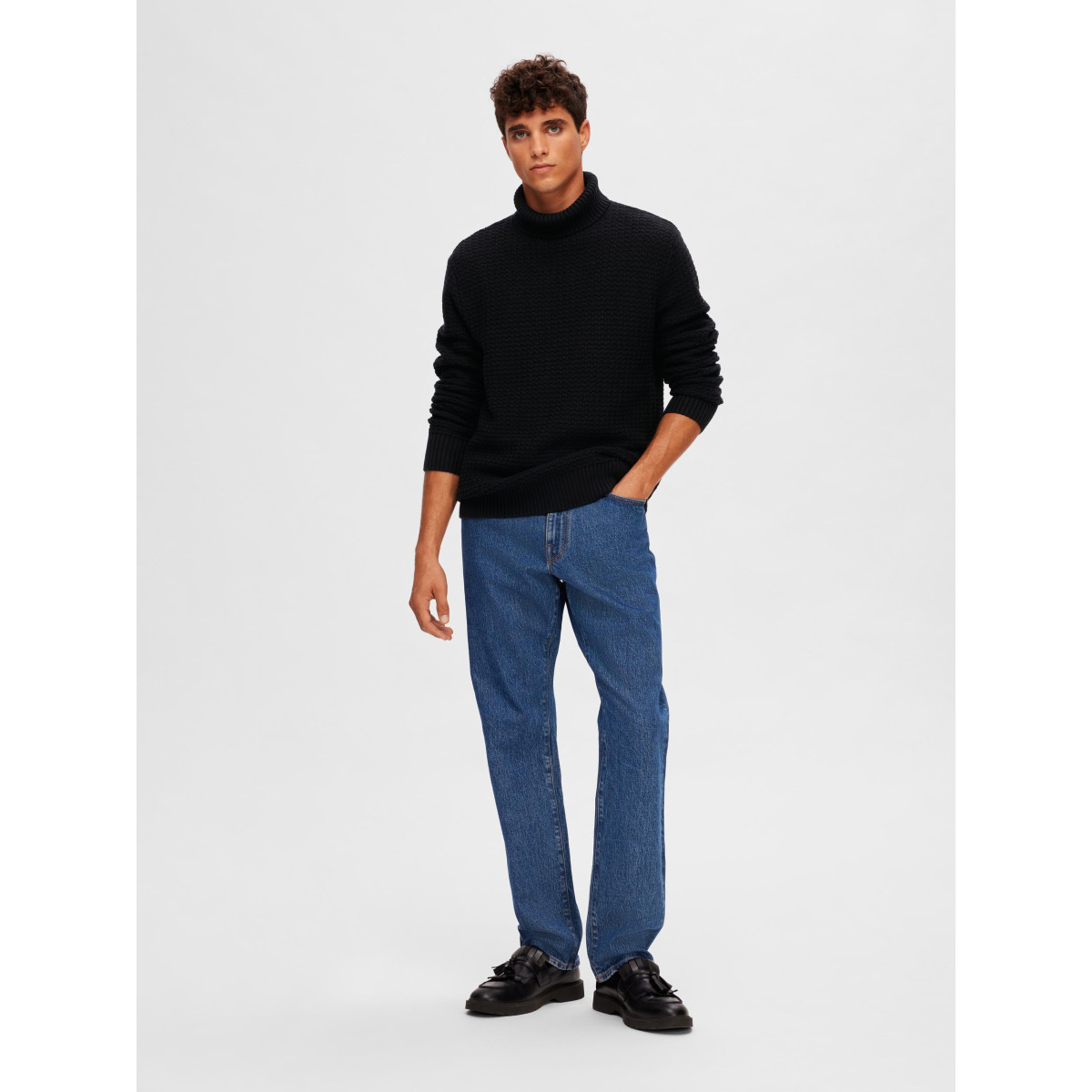SLHTHIM LS KNIT STRUCTURE ROLL NECK W