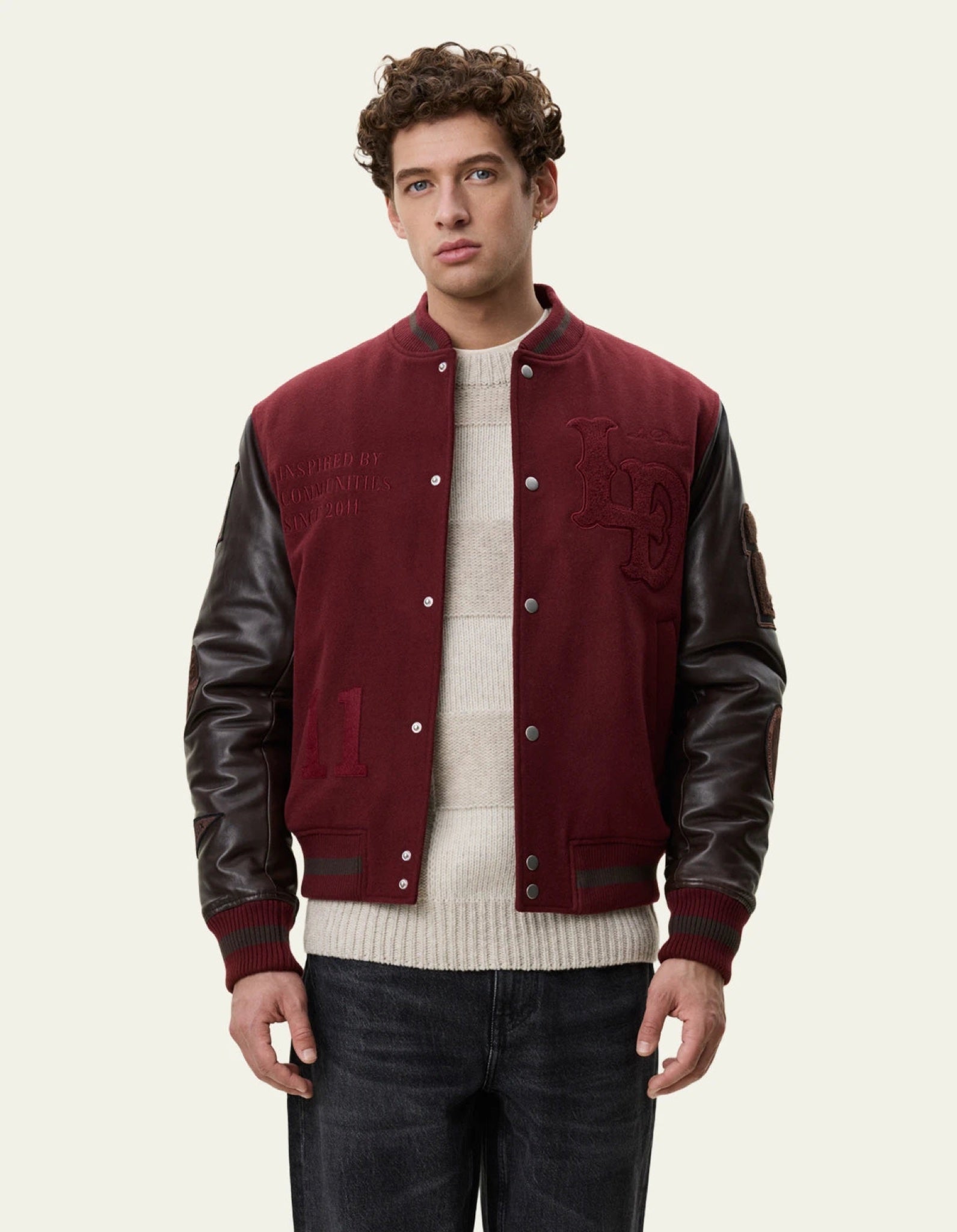 Varsity Veste teddy laine & cuir — Chocolate Truffle Red — vue 5