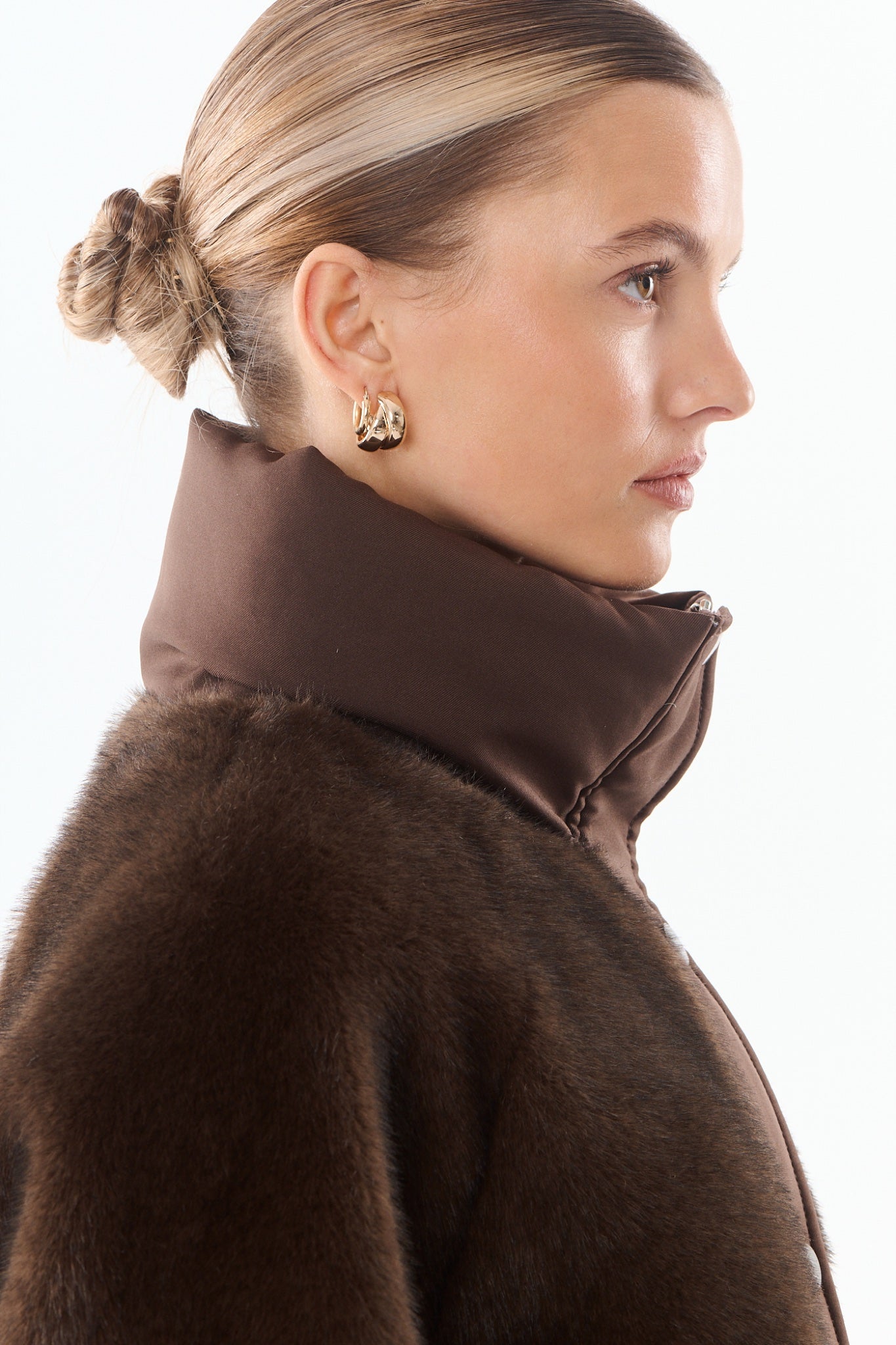 POLLY Blouson fausse fourrure et nylon — Marron — vue 5