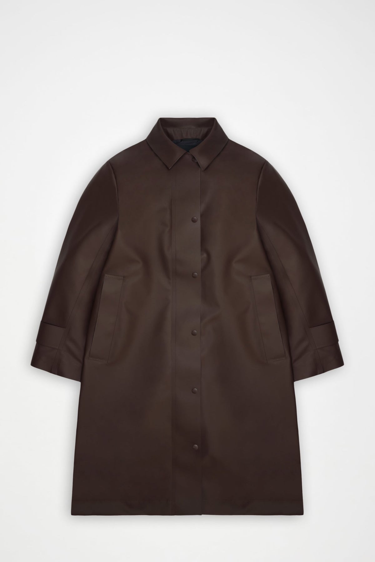 Rains NARA Long W Jacket Imperméable long cintré à capuche amovible — Rains — Bark — packshot dos 9 | Appart 17 Bruxelles