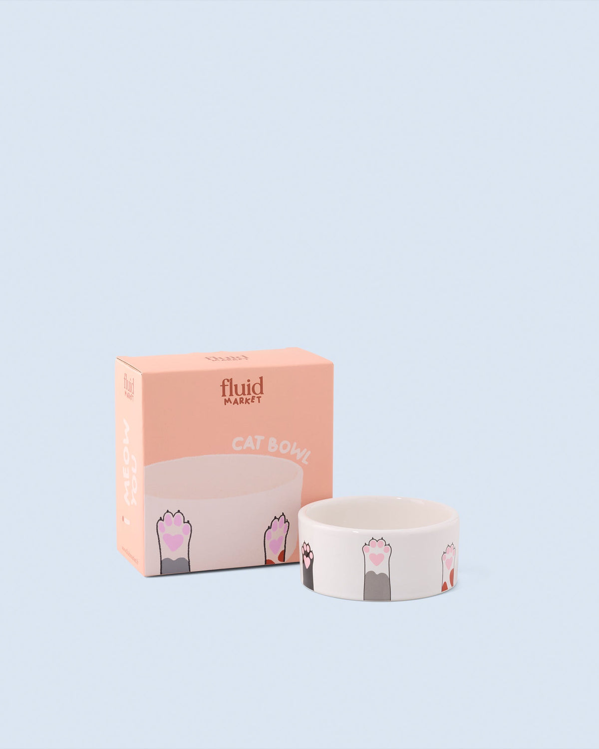 Fluid Market Gamelle pour chat Paws en céramique — Fluid Market — Blanc & marron — packshot, coffret 3 | Appart 17 Bruxelles