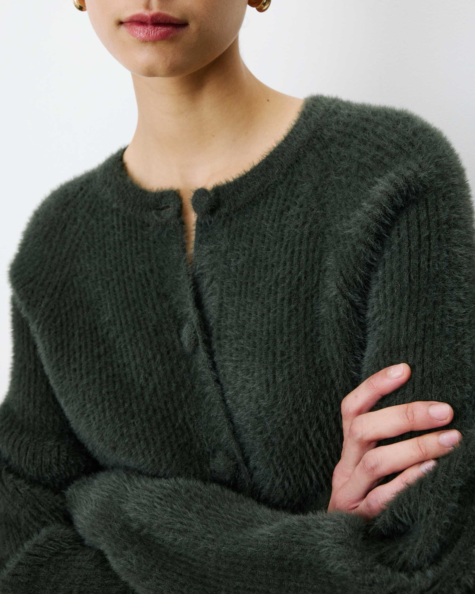 Aleron Cardigan en maille duveteuse — Kaki — vue 4
