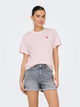JDYPISA T-shirt col rond en coton bio à imprimé — JDY — Cloud Dancer / Parfait Pink Stripes — porté, vue de face | Appart 17 Bruxelles