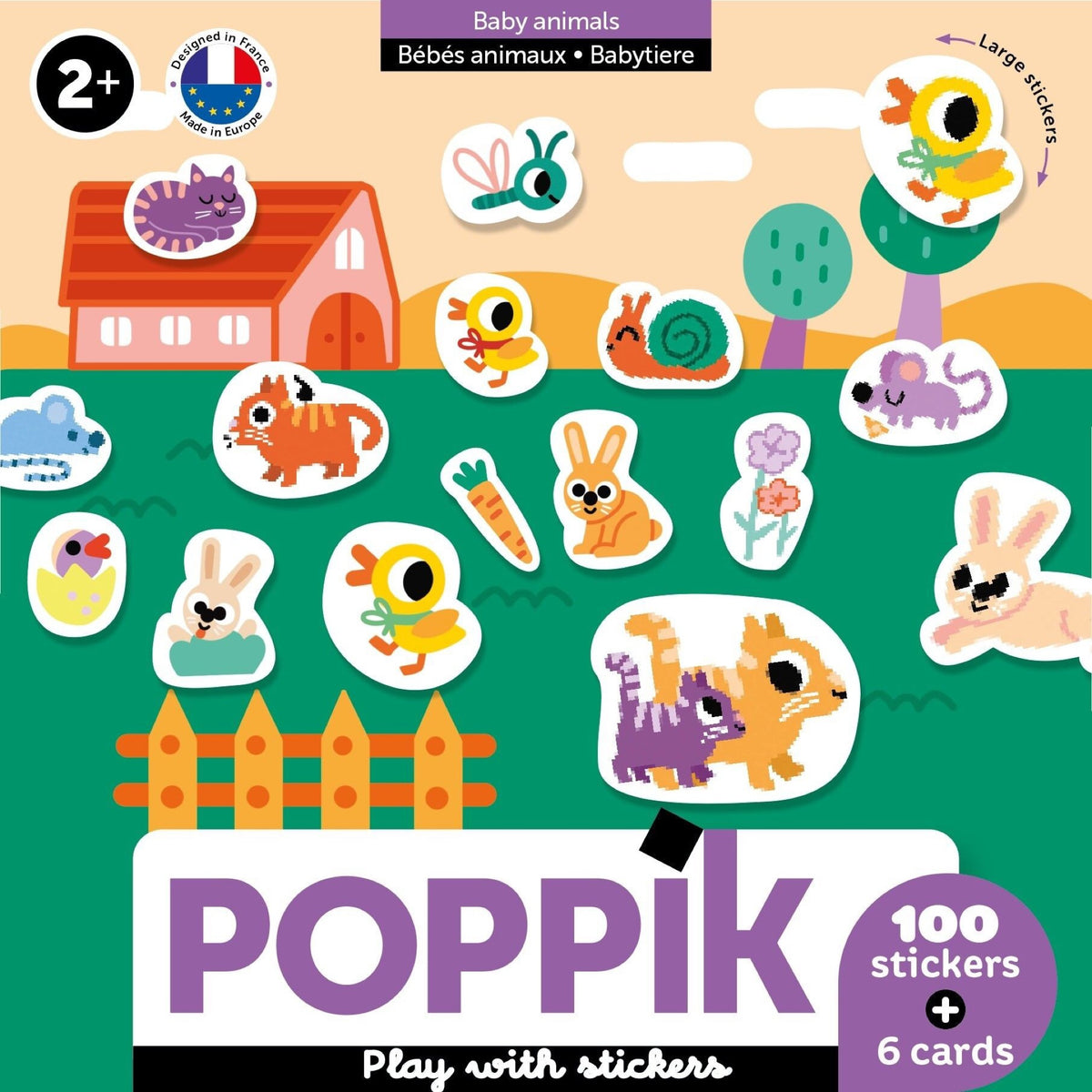 Premiers stickers dès 2 ans, 6 cartes + 100 stickers — Poppik — Bébés animaux — packshot | Appart 17 Bruxelles