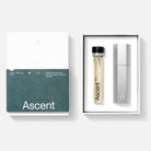 Ascent Starter Pack Étui rechargeable en aluminium + extrait de parfum 20 ml — Ascent — Teal — packshot, coffret ouvert, étui argent 3 | Appart 17 Bruxelles