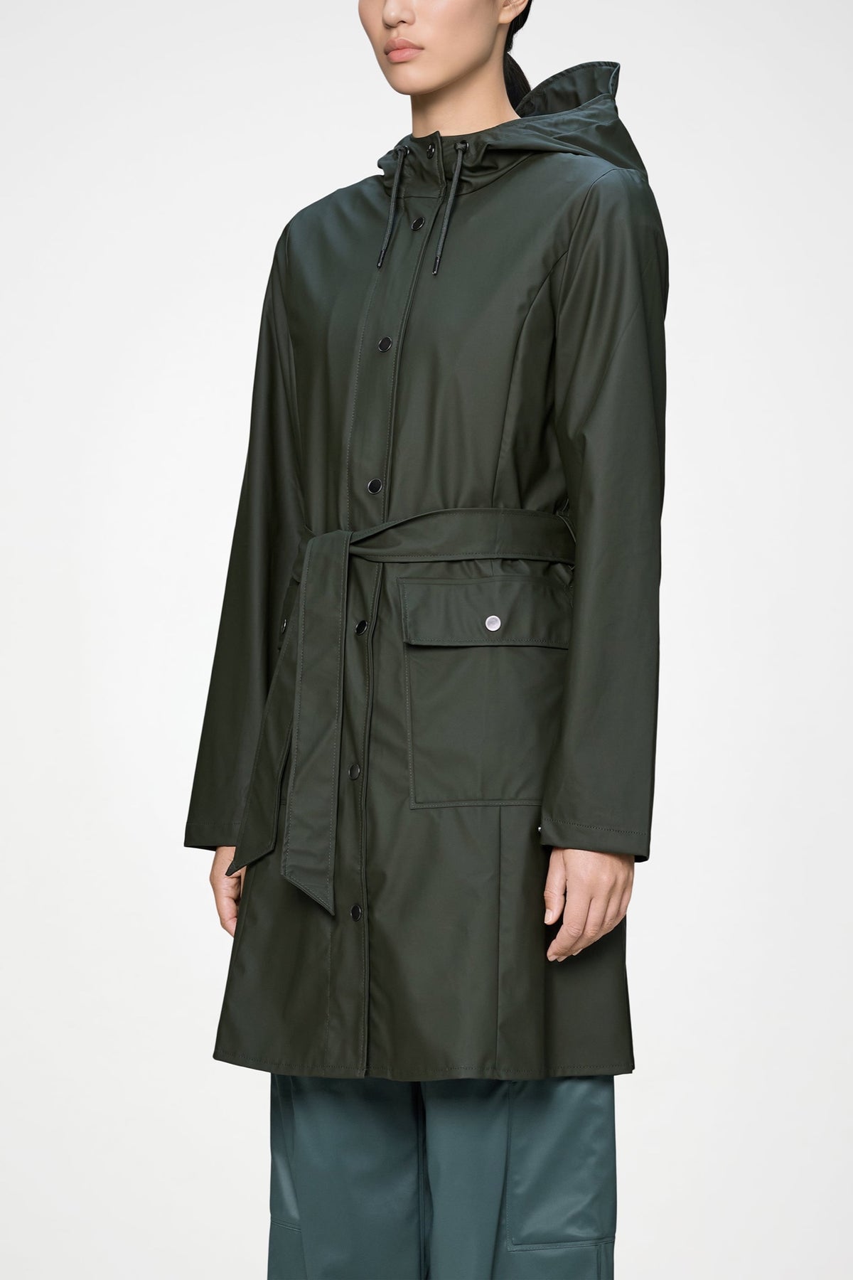 Rains Curve Long Jacket W3 — Rains — Green — porté 4 | Appart 17 Bruxelles