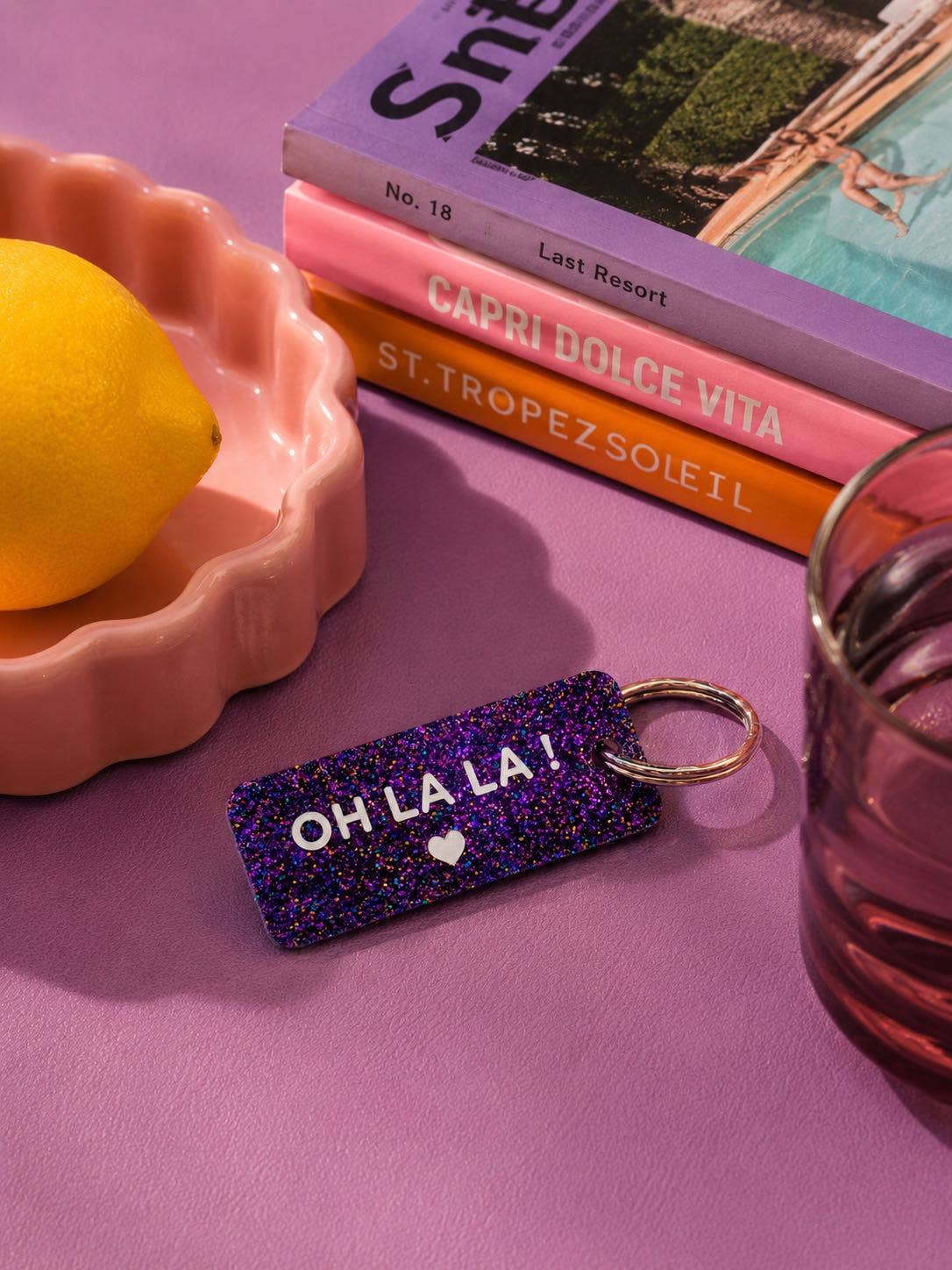 OH LA LA Porte-clés à paillettes Plus de Love: Violet