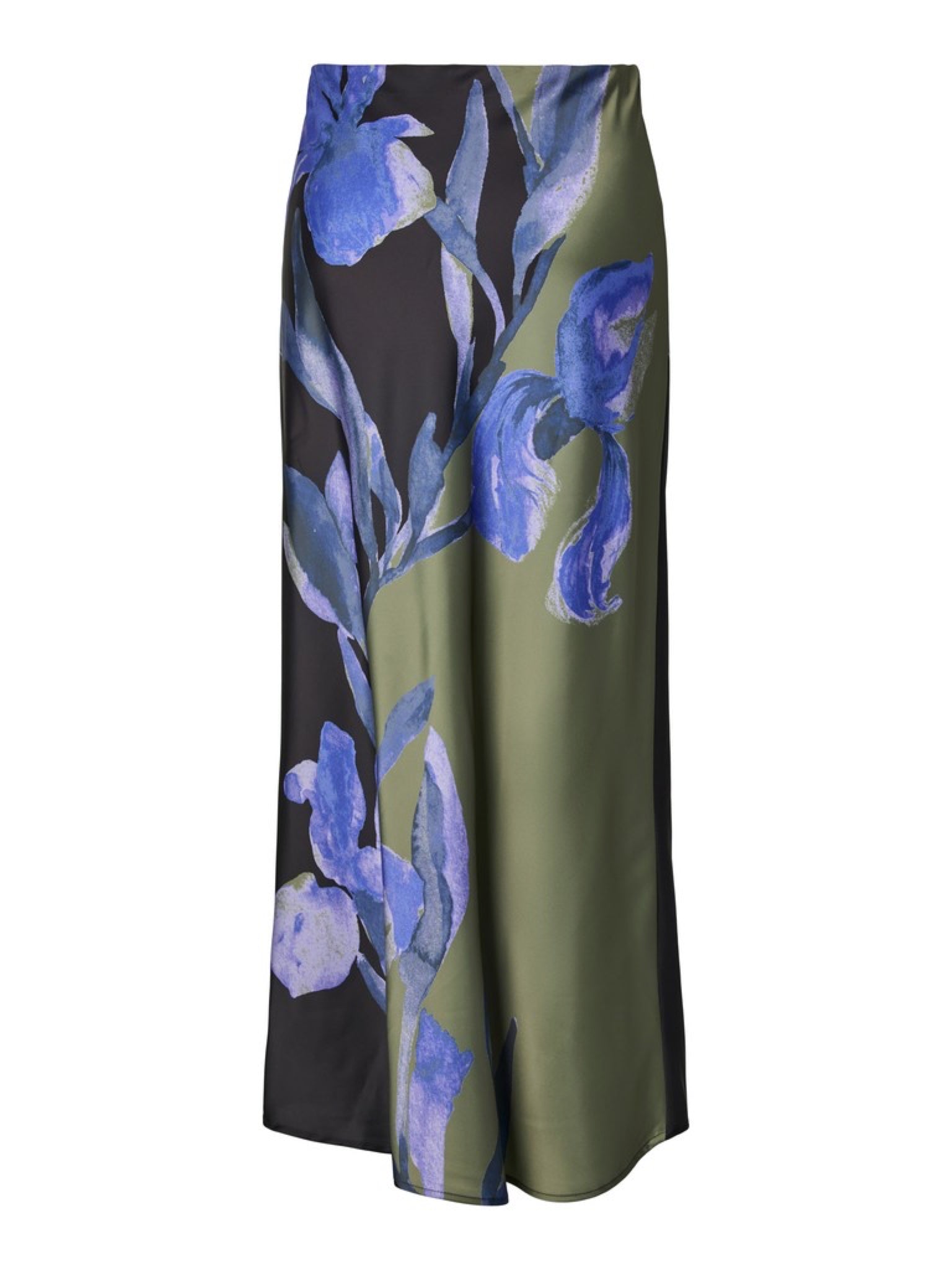 YASPELLA Jupe longue en satin imprimé iris — YAS — Black Etira print — packshot 7 | Appart 17 Bruxelles