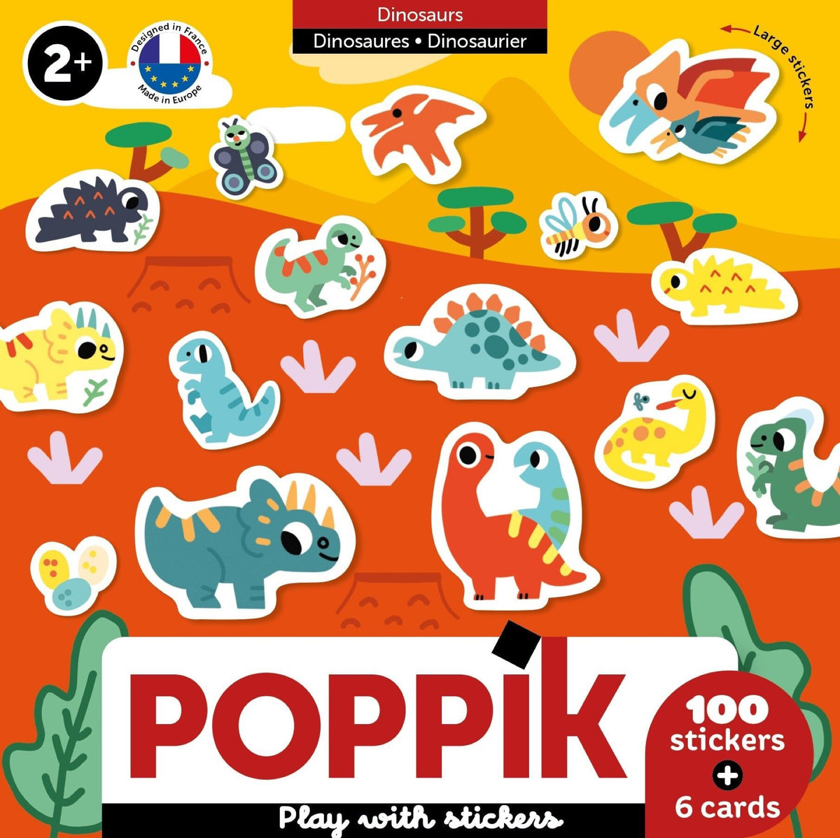 Premiers stickers dès 2 ans, 6 cartes + 100 stickers — Poppik — Dinosaures — packshot | Appart 17 Bruxelles