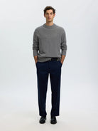 CALLE Pull laine & cachemire — Selected Homme — Medium Grey Melange — porté en look complet | Appart 17 Bruxelles