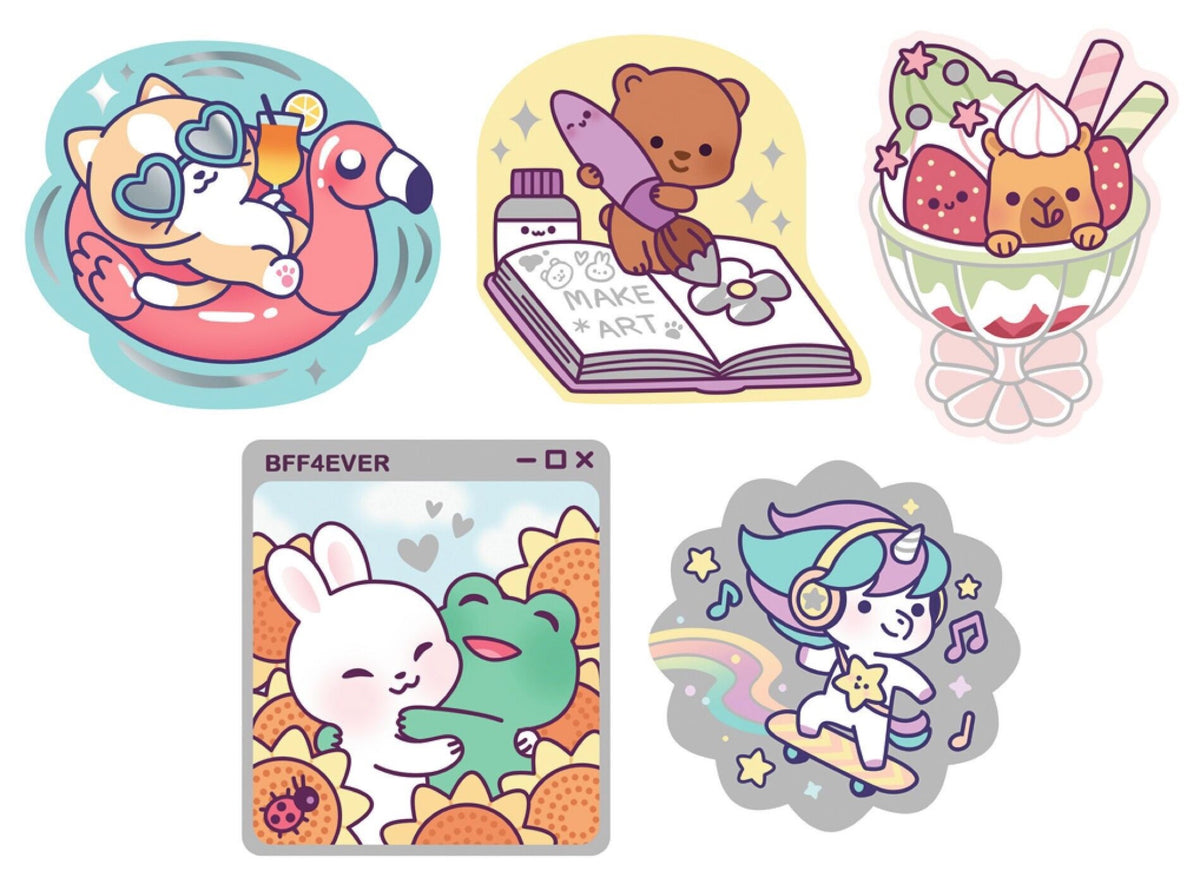 Stickers Poppik à l'unité — série Kawaii de Léa Fabre, 5 motifs | Appart 17 Bruxelles