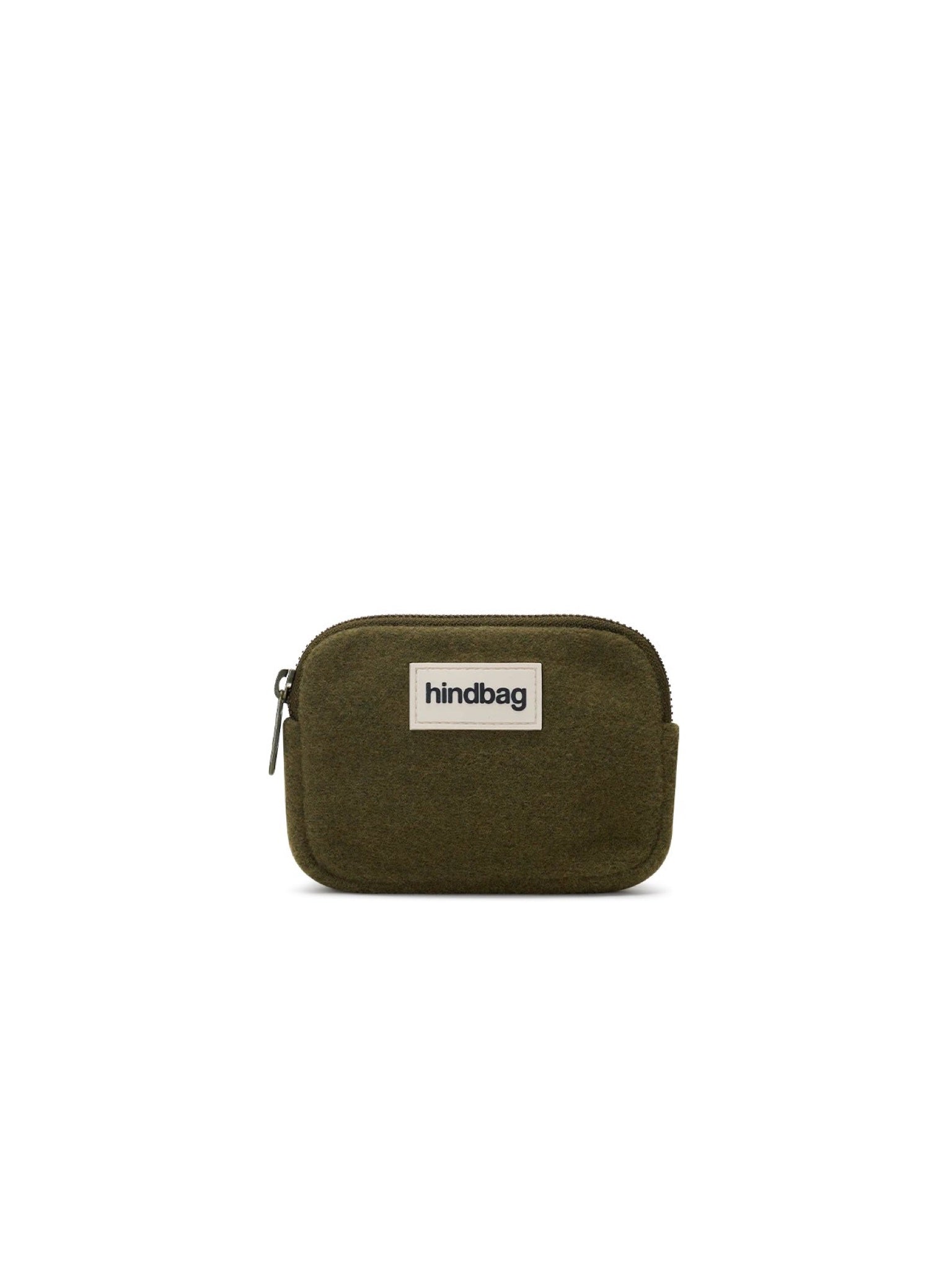 Hindbag Lili Porte-monnaie zippé, velours, tartan ou effet laine — Hindbag — Effet laine khaki — packshot | Appart 17 Bruxelles