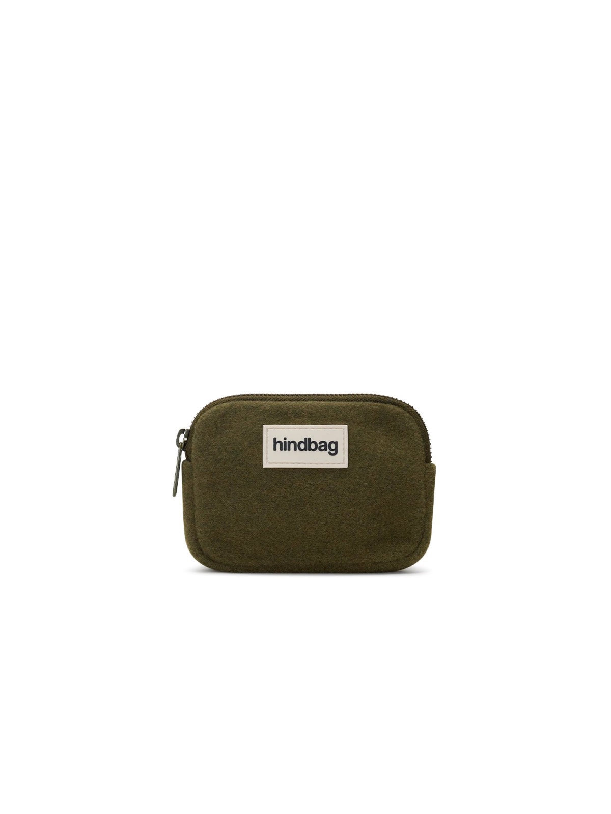 Hindbag Lili Porte-monnaie zippé, velours, tartan ou effet laine — Hindbag — Effet laine khaki — packshot | Appart 17 Bruxelles