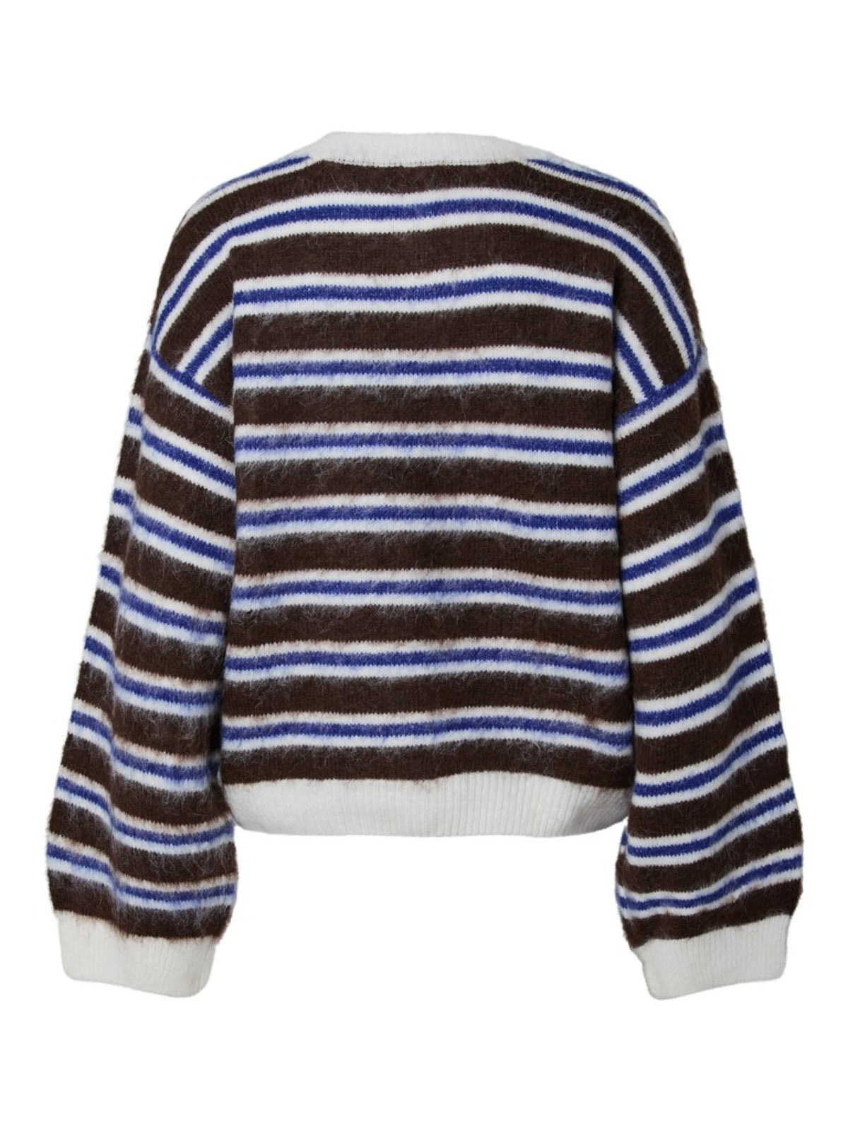 PCADA Cardigan rayé en maille douce — Pieces — Chicory Coffee Stripes — packshot, vue de dos 2 | Appart 17 Bruxelles