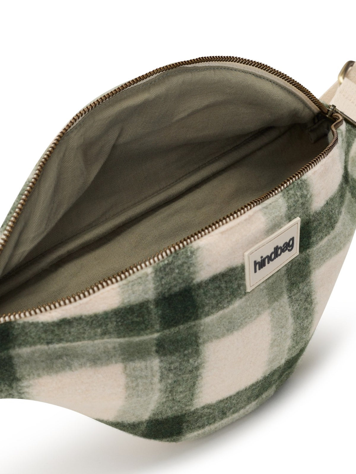 Hindbag Olivia Sac banane d'hiver, tartan ou effet laine — Hindbag — Tartan vert — vue de l'intérieur 5 | Appart 17 Bruxelles