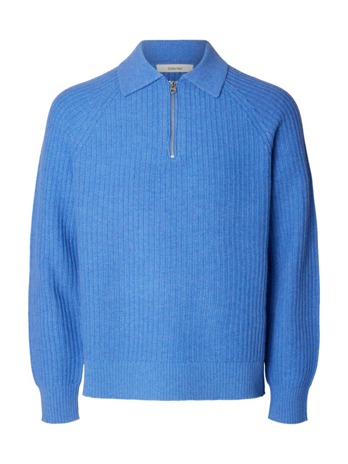 SLMBEN Pull col polo zippé en laine RWS — Selected Homme — Granada Sky — packshot 6 | Appart 17 Bruxelles