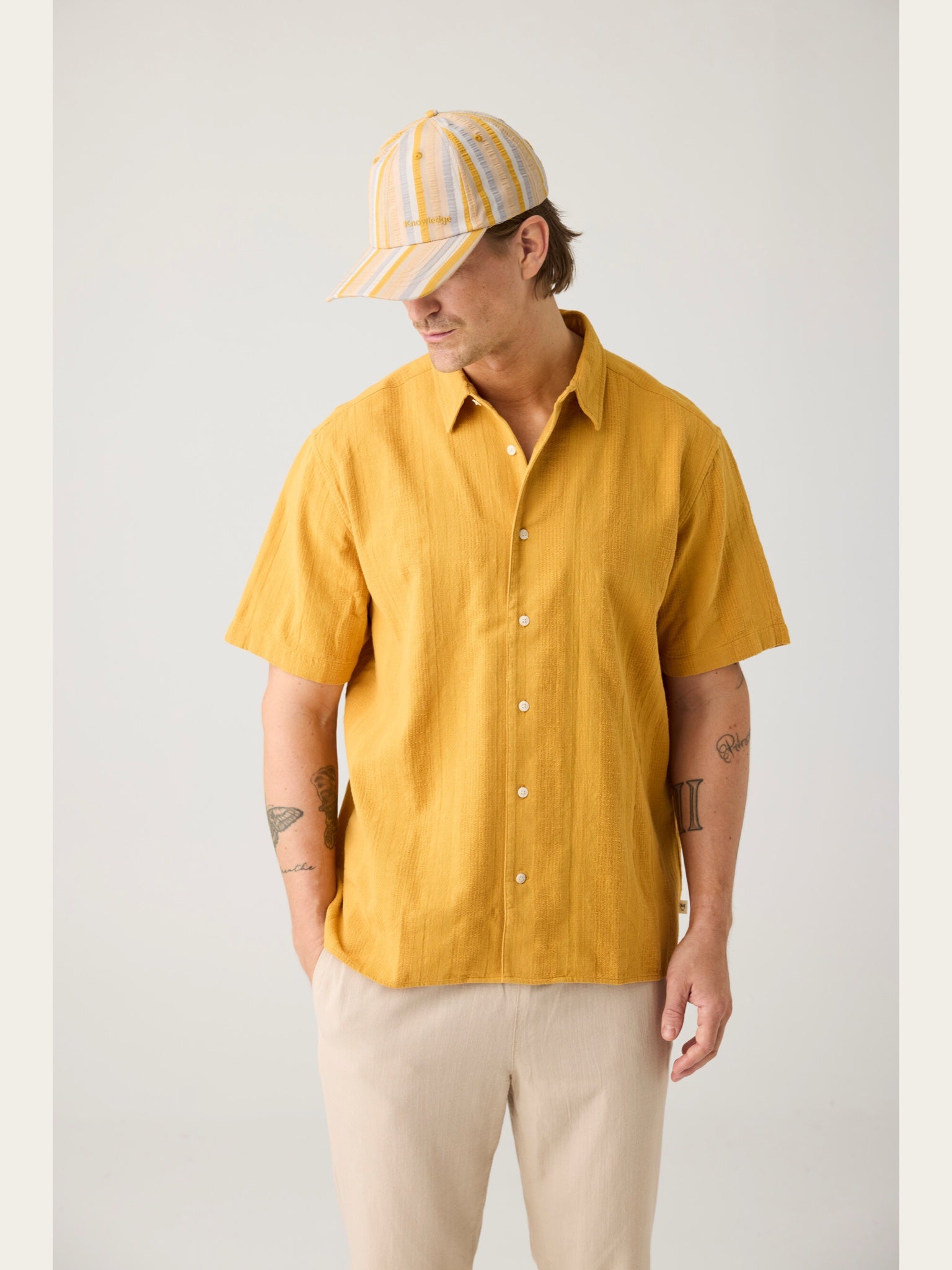Casquette Seersucker à rayures Creme Stripe – KnowledgeCotton Apparel | Appart 17
