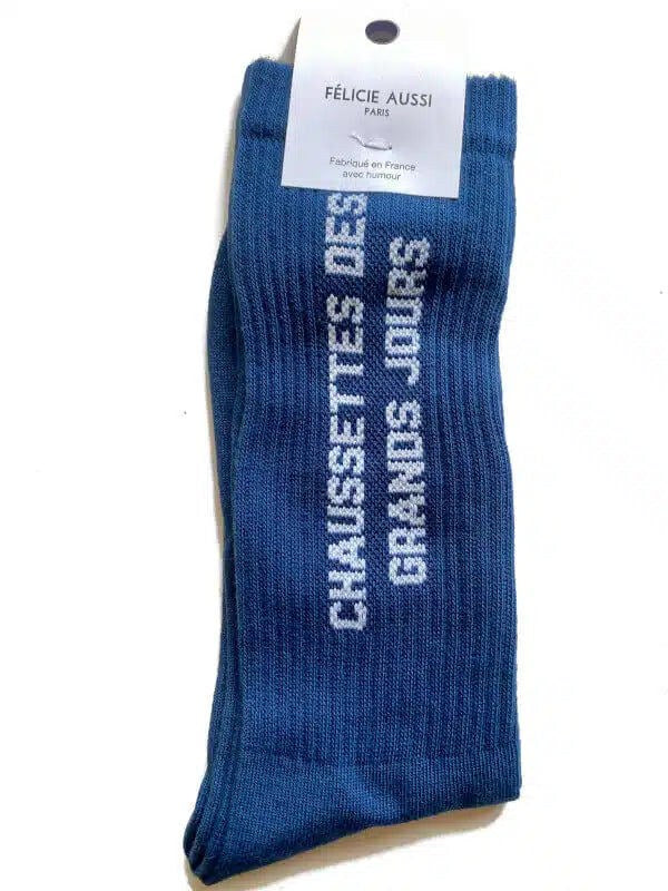 Chaussettes « Des grands jours » pailletées — Félicie Aussi — Bleu nuit pailleté — photo produit | Appart 17 Bruxelles