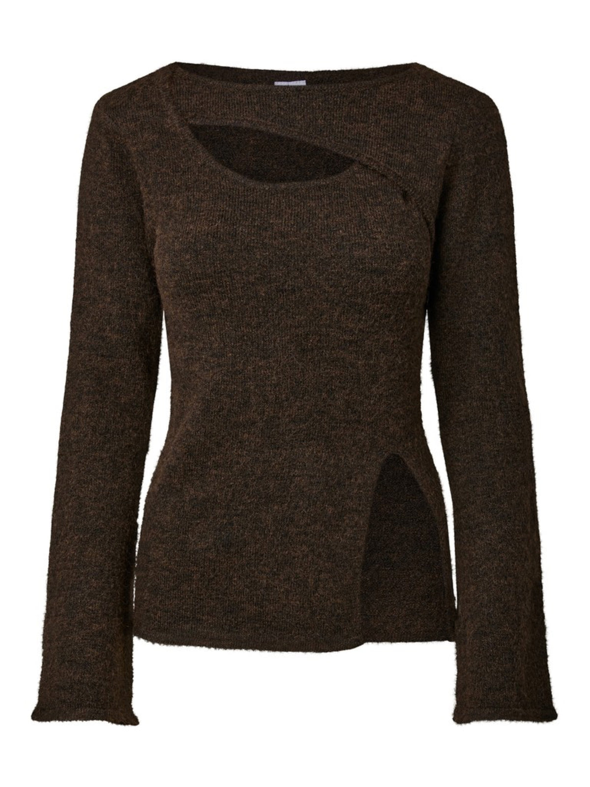 PCVALLIE Pull slim col rond à découpe et fente — Pieces — Hot Fudge — packshot 7 | Appart 17 Bruxelles