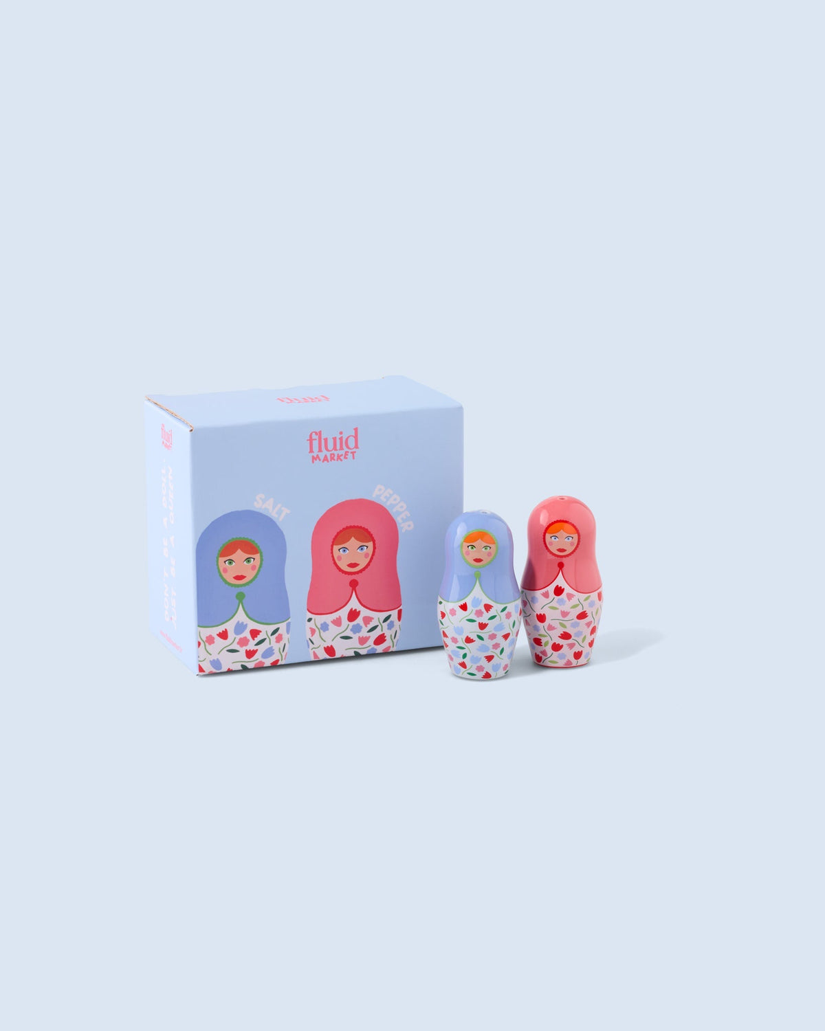 Fluid Market Sel & Poivre Dolls poupées russes en céramique — Fluid Market — Bleu & rose — packshot, coffret 4 | Appart 17 Bruxelles