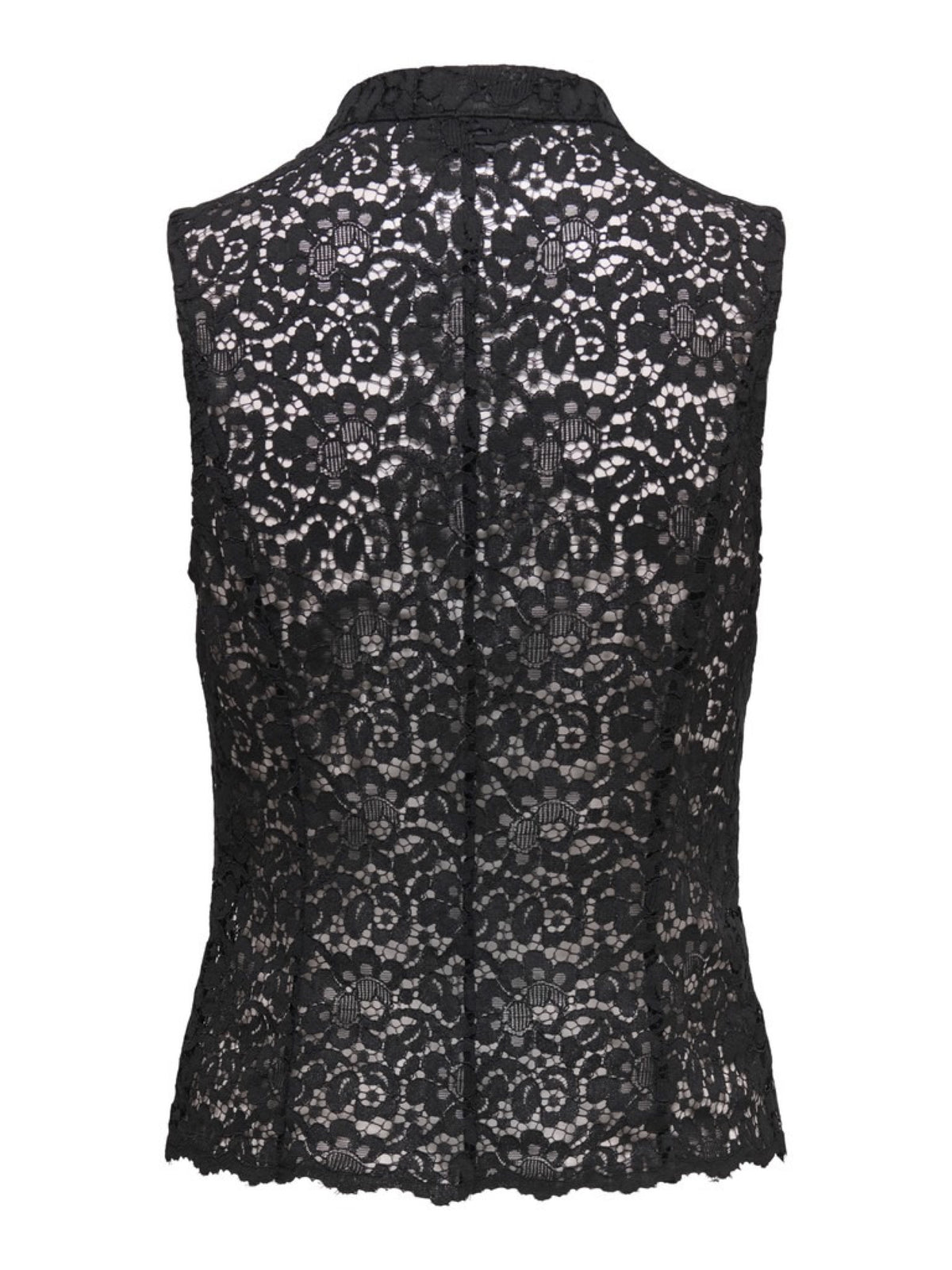 JDYISOLDE Top sans manches en dentelle à col mao et brandebourgs — JDY — Black — packshot, vue de dos 2 | Appart 17 Bruxelles