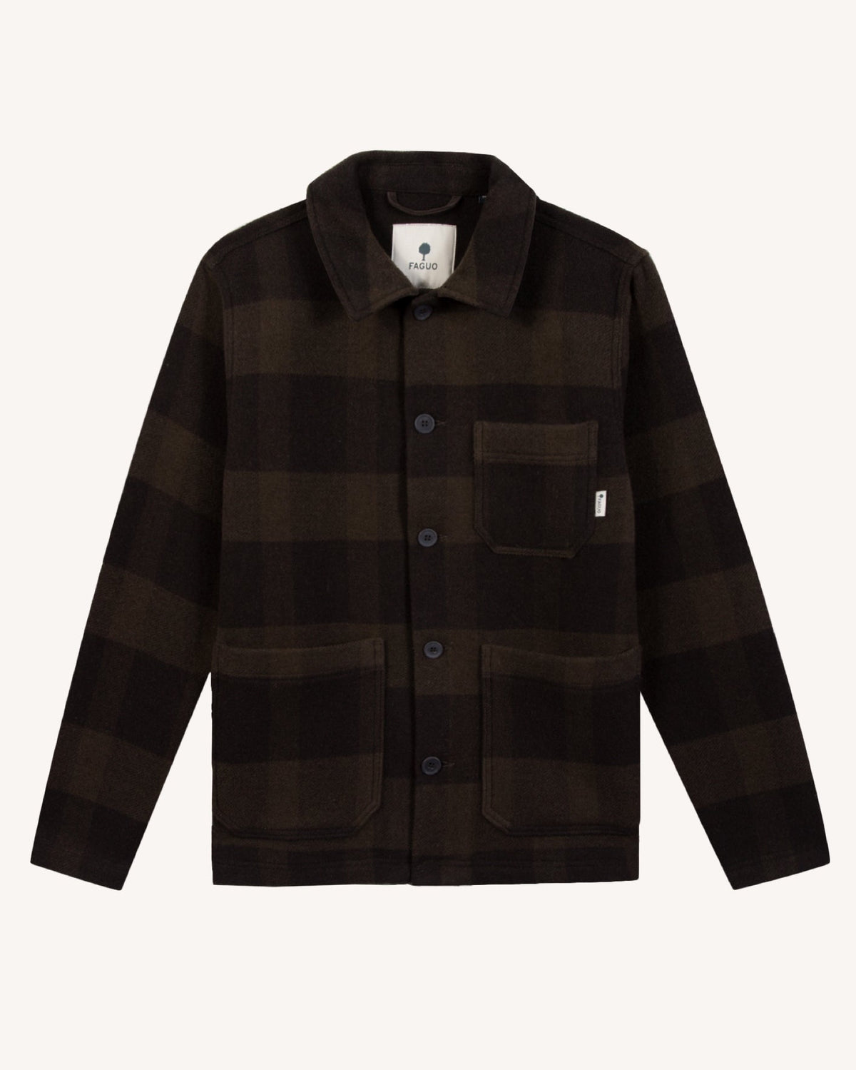 LORGE Veste workwear en lainage italien, poches plaquées — FAGUO — Marron & taupe à carreaux — packshot 2 | Appart 17 Bruxelles