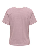 JDYPISA T-shirt col rond en coton bio à imprimé — JDY — Cloud Dancer / Windsor Wine Stripes — packshot dos | Appart 17 Bruxelles