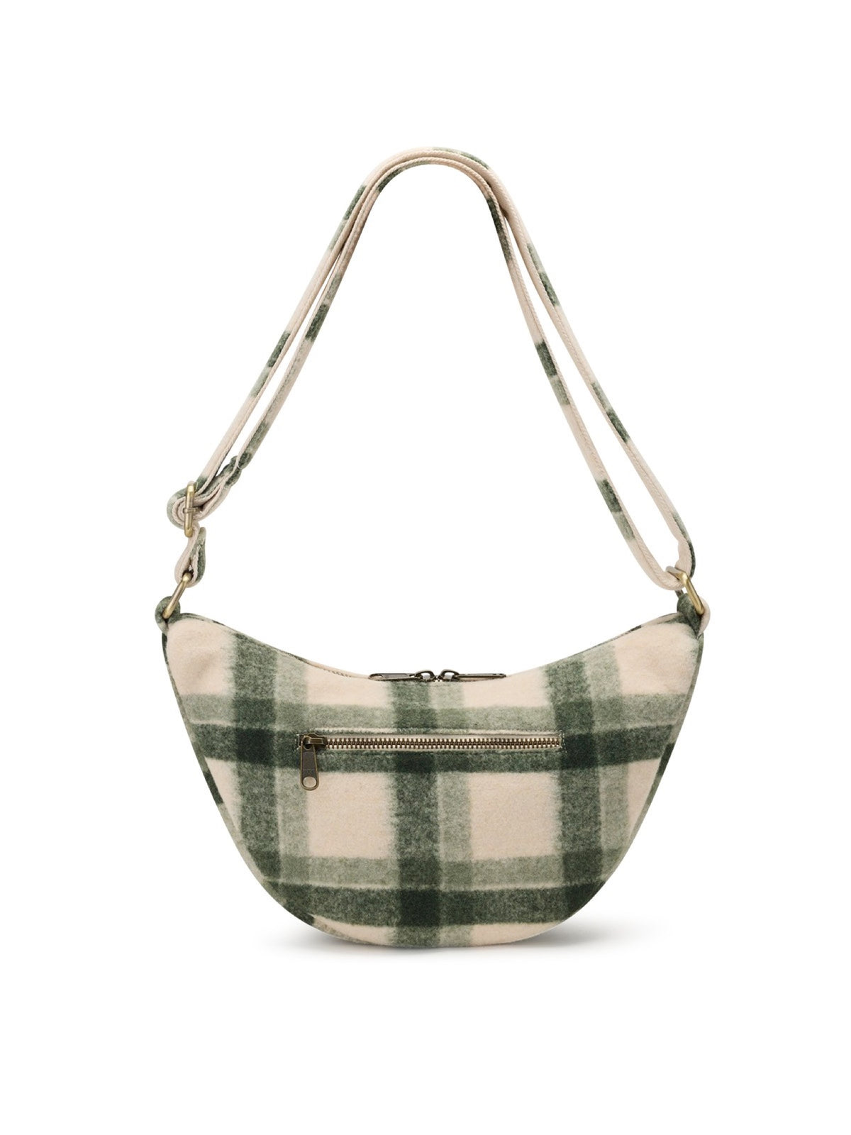 Hindbag Andrea Sac demi-lune d'hiver, velours, tartan ou effet laine — Hindbag — Tartan vert — packshot, vue de dos 4 | Appart 17 Bruxelles