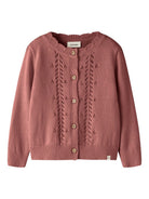 NMFOPLEA Gilet en maille ajourée fille — Lil' Atelier — Withered Rose — vue de face | Appart 17 Bruxelles
